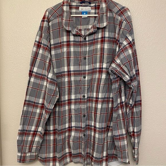 Columbia mens Burgundy gray 100% cotton plaid Long Sleeve button up Shirt-4X - Picture 1 of 9
